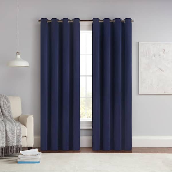 Eclipse Thermapanel Navy Solid Polyester 54 in. W x 63 in. L Grommet Room Darkening Curtain