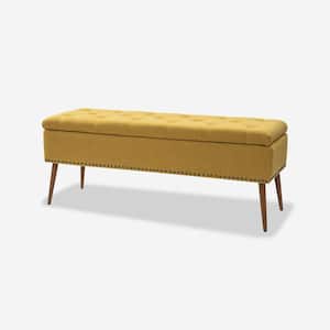 Willa Mustard 45.5 in. Upholstered Flip Top Storage Bench with Adjustable Pads at the Bottom of the Legs