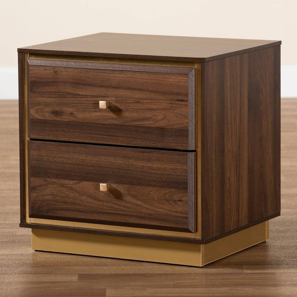 Cormac Walnut Brown and Gold Metal 2-Drawer Nightstand