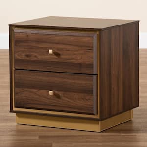 Cormac 2-Drawer Walnut Brown and Gold Nightstand (18.5 in. H x 18.9 in. W x 15.9 in. D)