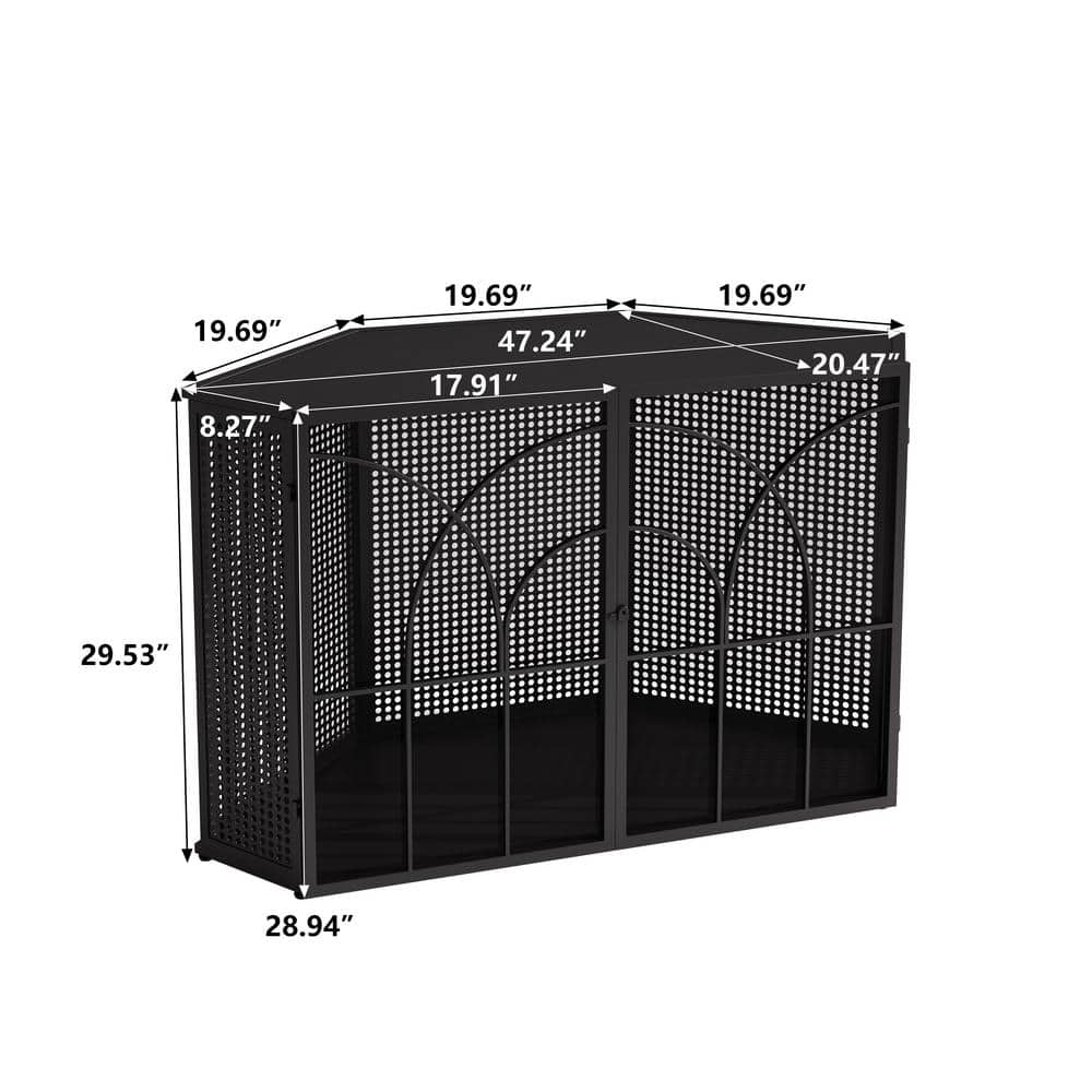 Medium Black Iron and Glass Pet Cage with Hexagonal Design