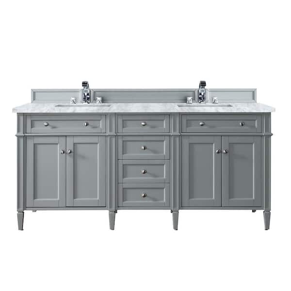 Brittany 72 in. W x 23.5 in. D x 34 in. H Double Bath Vanity in Urban Gray with Marble Top in Carrara White
