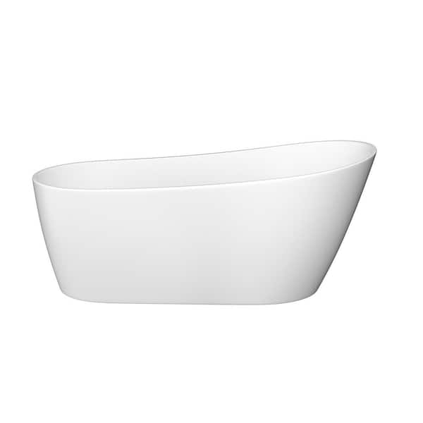 JimsMaison 63 in. W x 31 in. D Acrylic Single Slipper Flatbottom Freestanding Soaking Bathtub in White with Drain