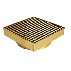 4 in. x 4 in. Brushed Gold Square Shower Drain with Linear Pattern Drain Cover