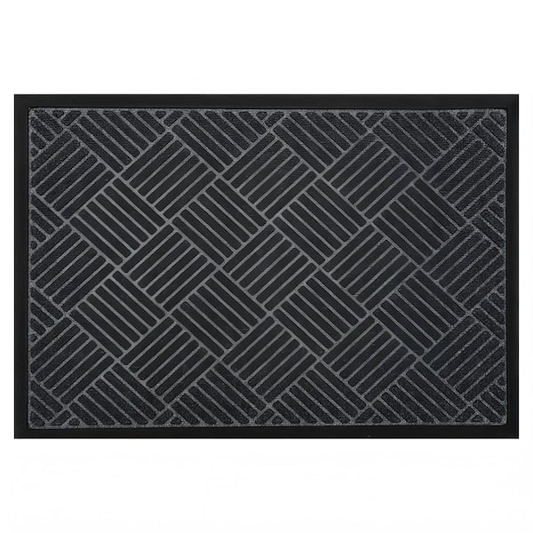 23.62 in. x 35.43 in. Outdoor Rubber Anti-Slip Floor Mat, Durable and Easy-to-Clean Safety Entryway Doormat in Black