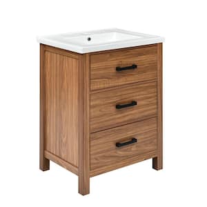 24 in. W x 18.3 in. D x 32.6 in. H Single Sink Freestanding Bath Vanity in Natural with White Ceramic Top