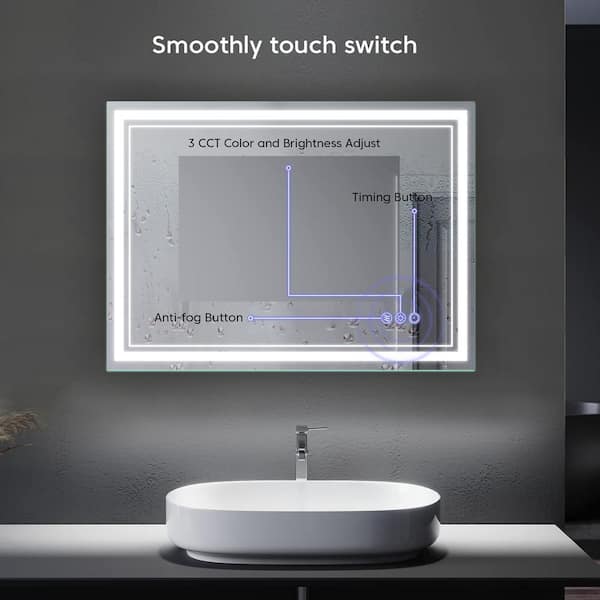 BBE 40 in. W x 32 in. H Rectangular Large Frameless Anti-Fog Bright Front  LED Light Wall Mounted Bathroom Vanity Mirror JS9914032 - The Home Depot