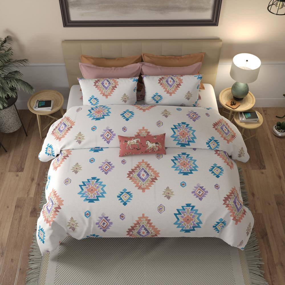 Full White Southwestern Microfiber Reversible Comforter Set