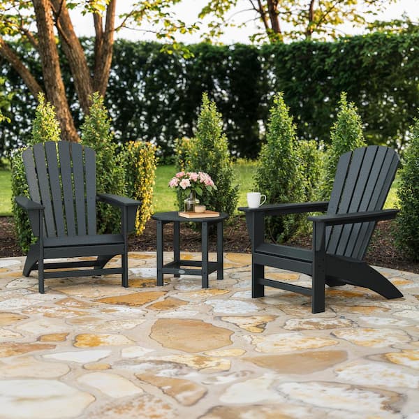 Grant Park Black 3-Piece Plastic Traditional Curveback Adirondack Patio Conversation Set