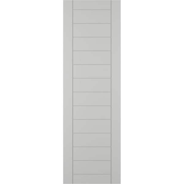 Ekena Millwork 12 in. x 56 in. PVC Horizontal Slat Framed Modern Style Fixed Mount Board and Batten Shutters Pair in Hailstorm Gray