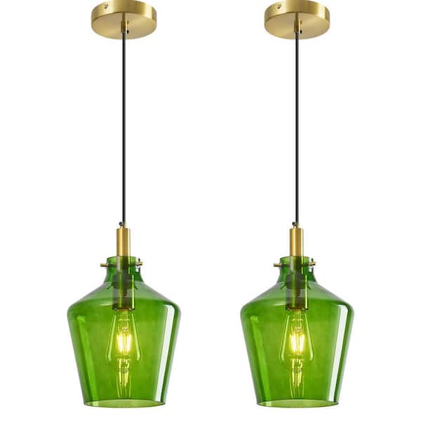 Home Lighting 40W 1-Light Green 2-Pack Modern Adjustable with 5.0mm Thick Glass Shade Pendant Light for Dining Room