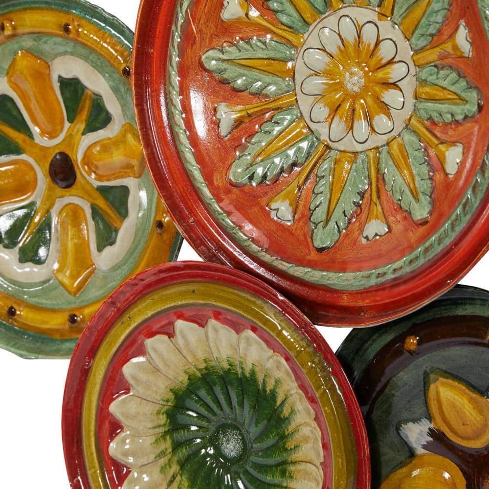 Rustic Floral Metal Wall Sculpture with Multi-Colored Plates, 31"W x 19"H