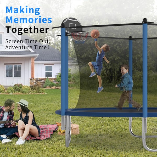 SUNRINX 10 ft. Outdoor Trampoline with Basketball Hoop and Safety Net