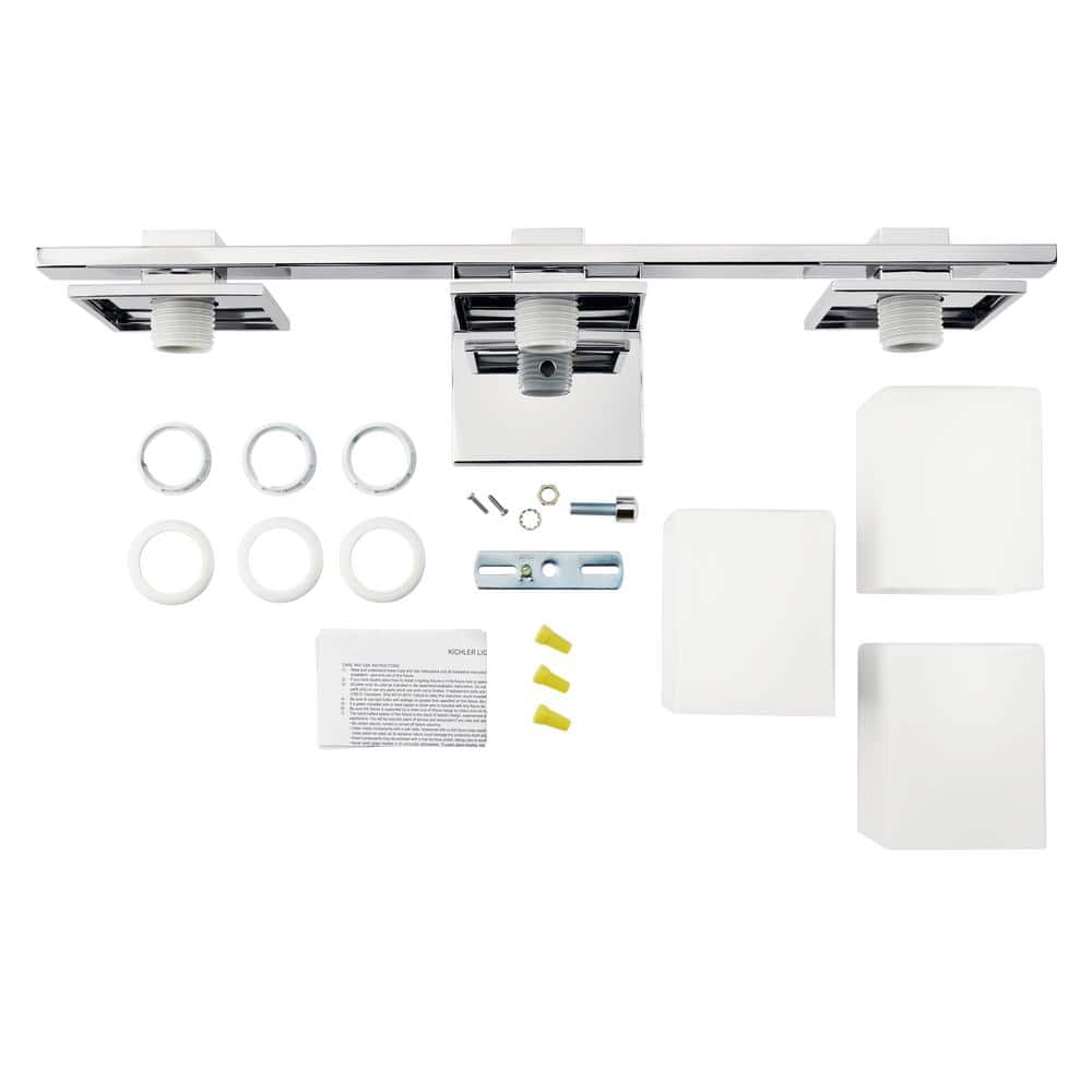 Tully 24" Chrome Vanity Light with White Glass Shades