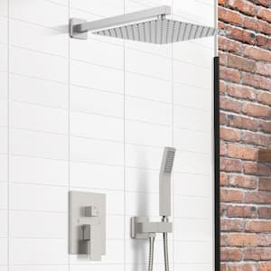 Single-Handle 1-Spray Square High Pressure Shower Faucet in Brushed Nickel (Valve Included)