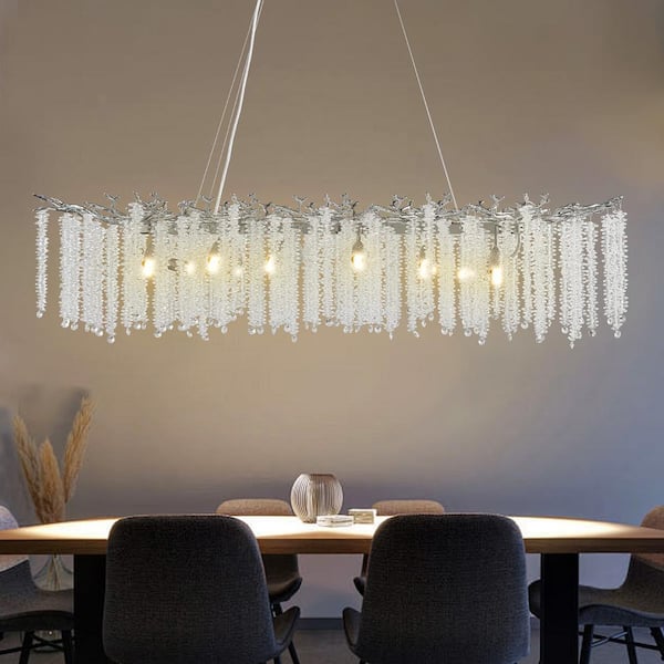 YUYI 14-Light Silver Chandelier, Luxury Flush Mount Chandelier with K9 Crystal, for Dining Room, Living Room, Kitchen