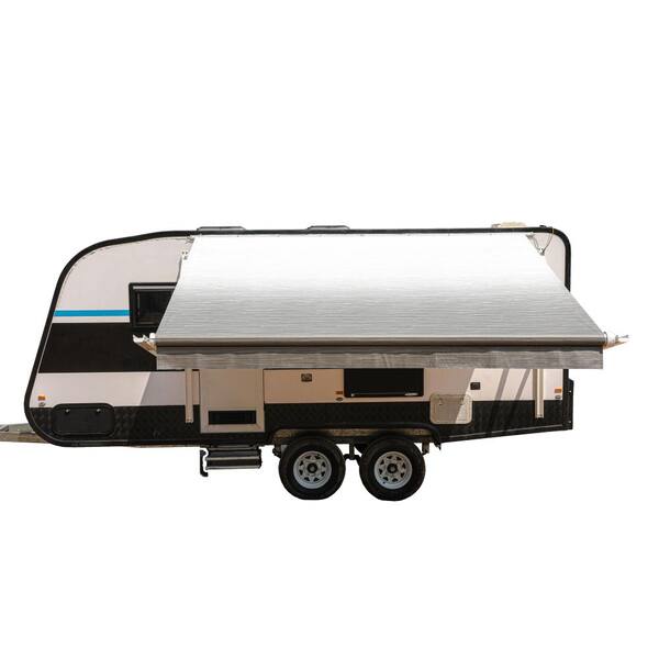 ALEKO 12 ft. x 8 ft. White Gray Fade Motorized Retractable RV Awning