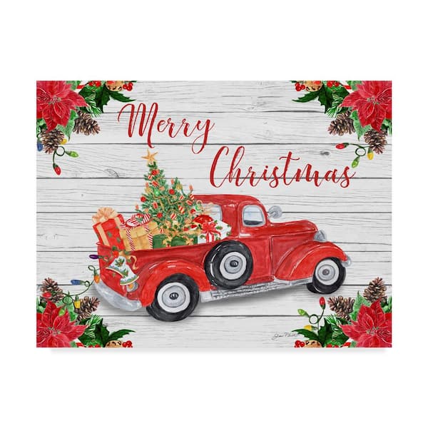 Trademark Fine Art Vintage Red Truck Christmas by Jean Plout Floater Frame Home Wall Art 24 in. x 32 in.