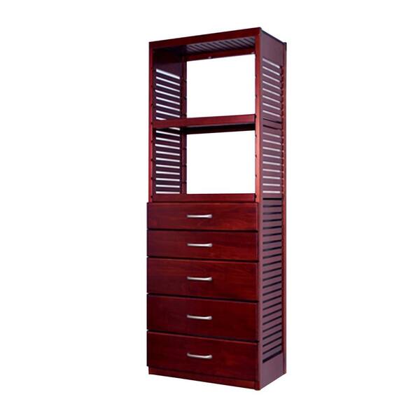 John Louis Home 16 in. D x 26.25 in. W x 72 in. H Deluxe Tower Kit with 5 Drawers Wood Closet System in Red Mahogany