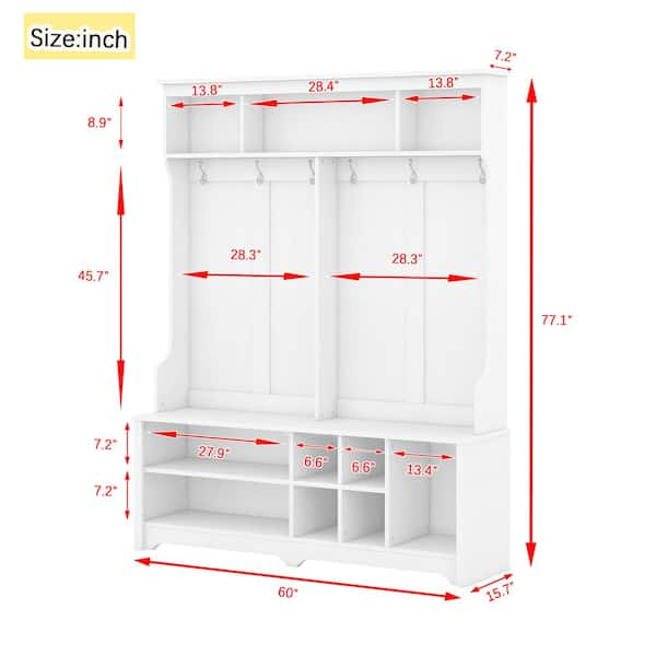 Seafuloy 77.1 in. H White Multiple Functions Hallway Coat Rack