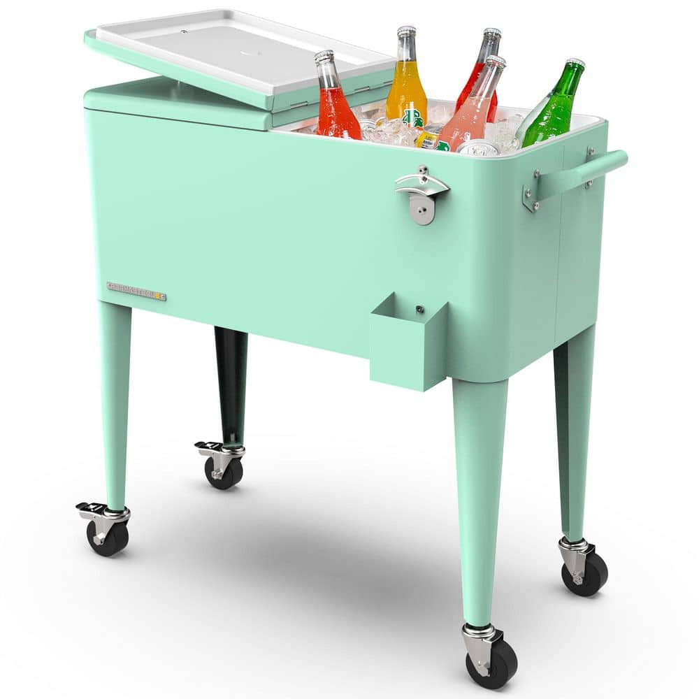 PERMASTEEL 80 qt. Mint Green Classic Outdoor Rolling Patio Cooler