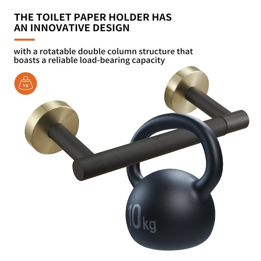 Gold and Black Stainless Steel Pivoting Toilet Paper Holder