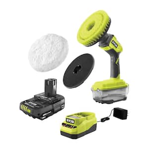 ONE+ 18V Cordless Compact Power Scrubber Kit with 2.0 Ah Battery, Charger, and 6 in. 2-Piece Lambswool Kit