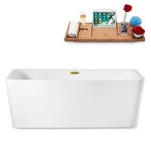 63 in. Acrylic Flatbottom Non-Whirlpool Bathtub in Glossy White with Polished Gold Drain and Overflow Cover