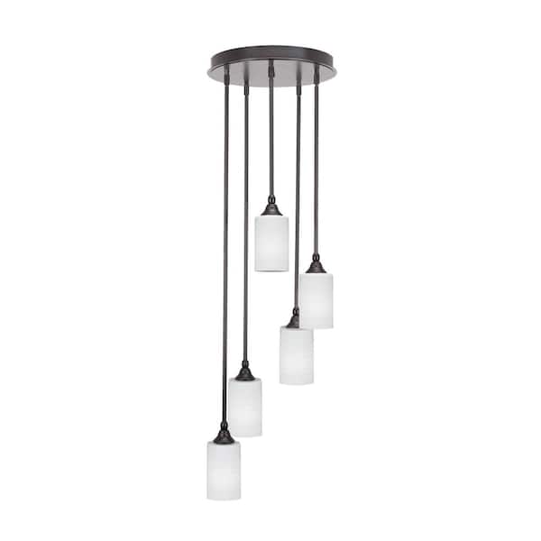 Unbranded Villa 5 Light Espresso Pendant, Cluster Pendant Light with 4 in. White Matrix Glass Shades, No Bulbs Included