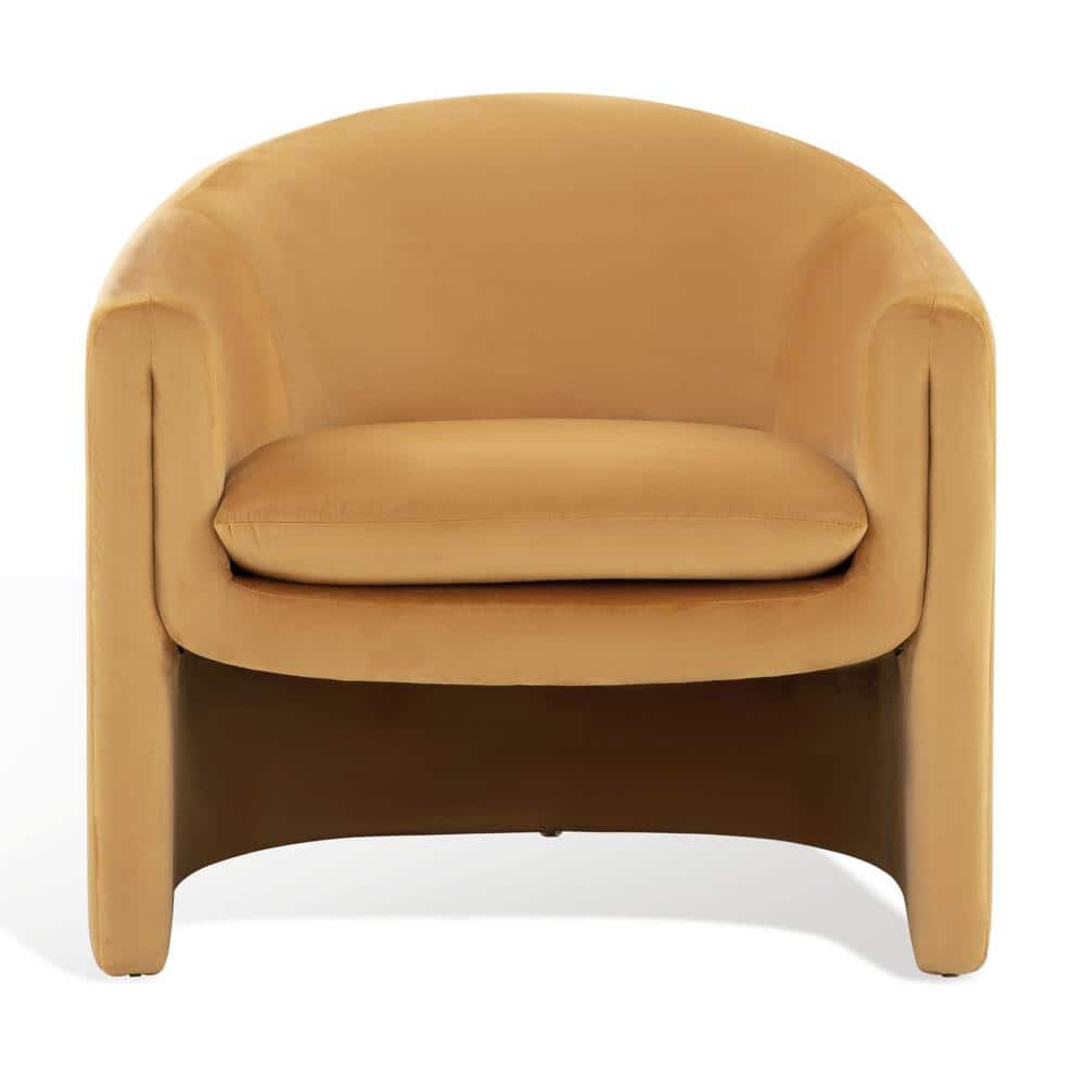 Laylette Plush Pumpkin Orange Velvet Wood Accent Chair