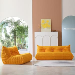 Set of 2 Seat and 3 Seat Comfy Lazy Floor Sofa Foam-Filled Thick Couch Bedroom Living Room Mohair Teddy Velvet Bean Bag