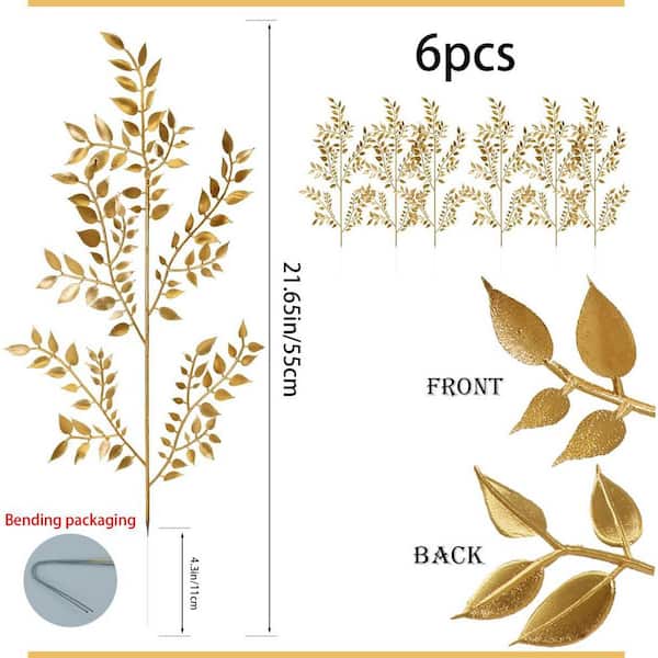 0.59 in. 6 Pack Gold Artificial Leaf Branch Stem Faux Plant for