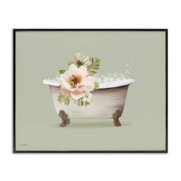 Stupell Industries Soft Blooms Bubble Bath by House Fenway Black Framed Nature Giclee Art Print 24 in. x 30 in.