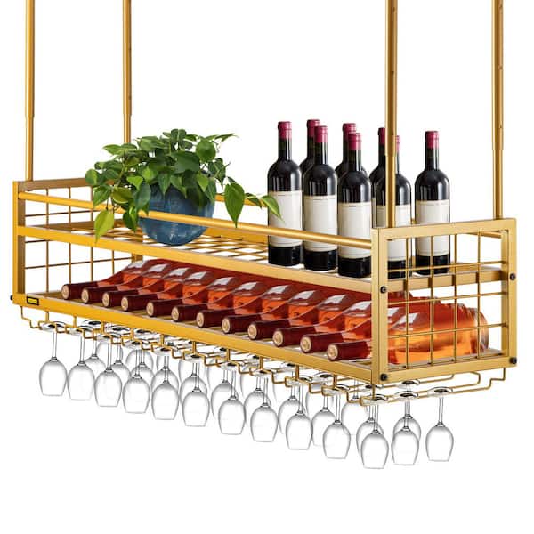 VEVOR 33-Bottle Ceiling Wine Glass Rack 46.9 in. x 11.8 in. Gold Hanging Wine  Glass Rack Hanging Wine Rack Cabinet GYJS47.2X11.8N8TZV0 - The Home Depot