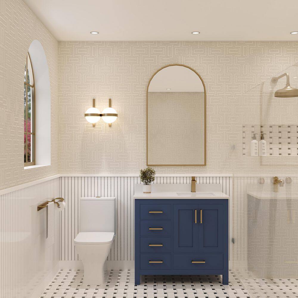 Rooh 36 in. Single Sink Freestanding Navy Blue Bath Vanity with White Quartz Top price history on PriceWatchPro
