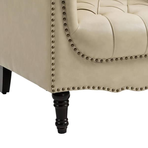 Uixe Mid-Century Beige Faux Leather Button Tufted Accent Arm Chair