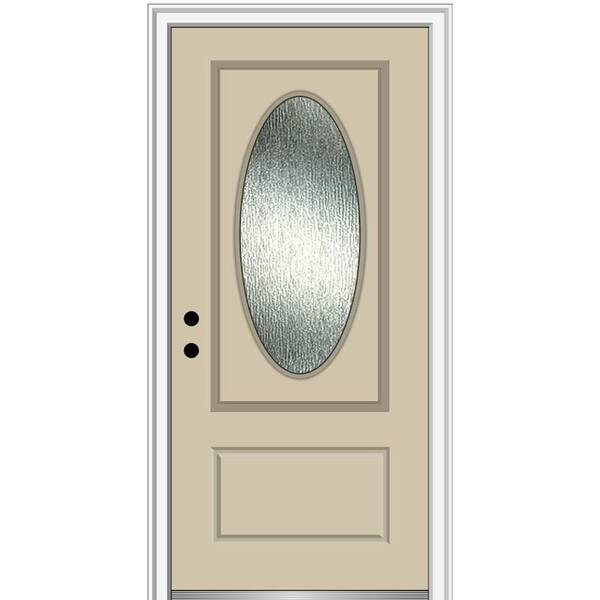 MMI Door 36 in. x 80 in. Right-Hand/Inswing Rain Glass Wicker Fiberglass Prehung Front Door on 4-9/16 in. Frame