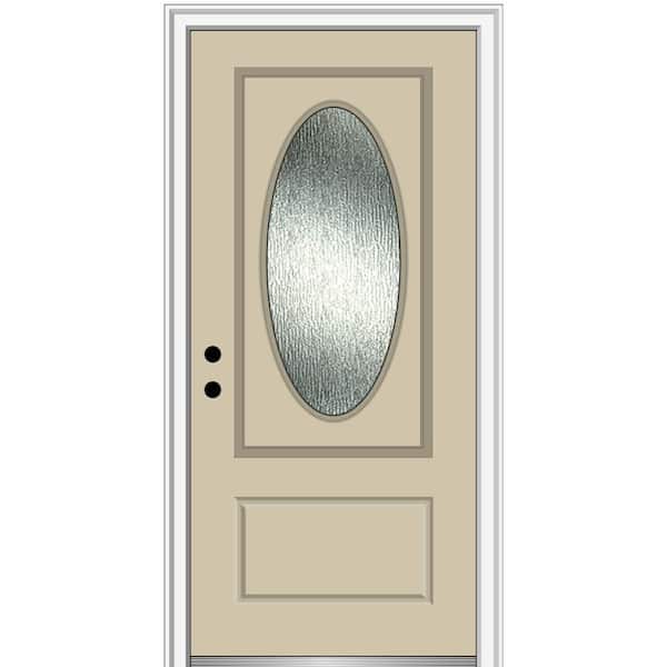 MMI Door 36 in. x 80 in. Right-Hand/Inswing Rain Glass Wicker Fiberglass Prehung Front Door on 6-9/16 in. Frame