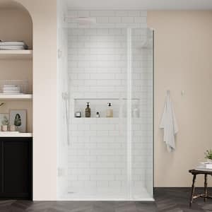 Tampa-Pro 35 13/16 in. W x 72 in. H Rectangular Pivot Frameless Corner Shower Enclosure in Satin Nickel