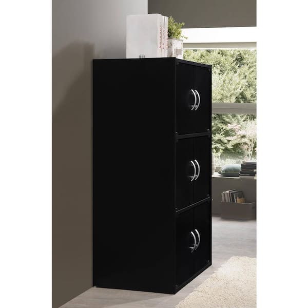 HODEDAH 41 in. Black Wood 3-shelf Standard Bookcase with Doors