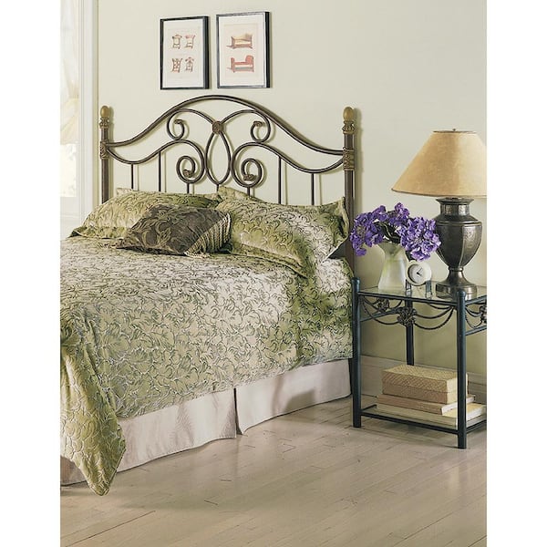 Fashion Bed Group Dynasty King-Size Headboard with Arched Metal Grill and Scalloped Finial Posts in Autumn Brown