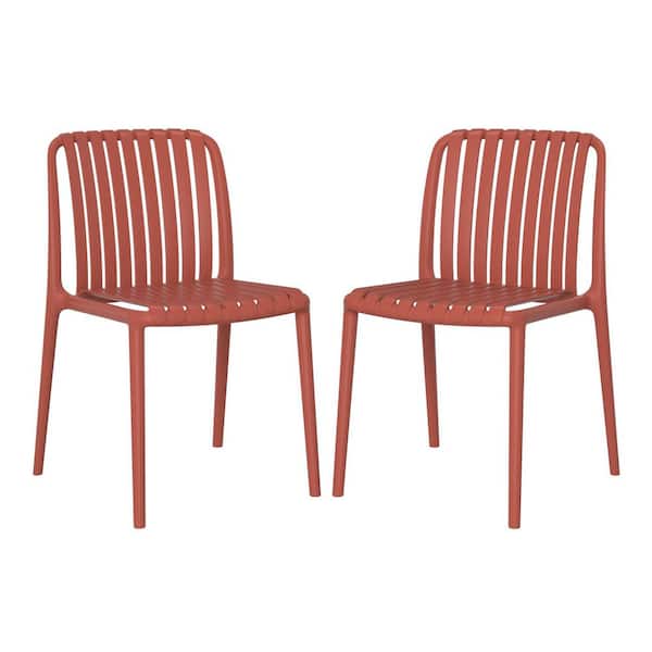WESTIN OUTDOOR Frond and Form Outdoor Patio Stacking Poly Plastic Slatted Dining Side Chair (Set of 2), Red