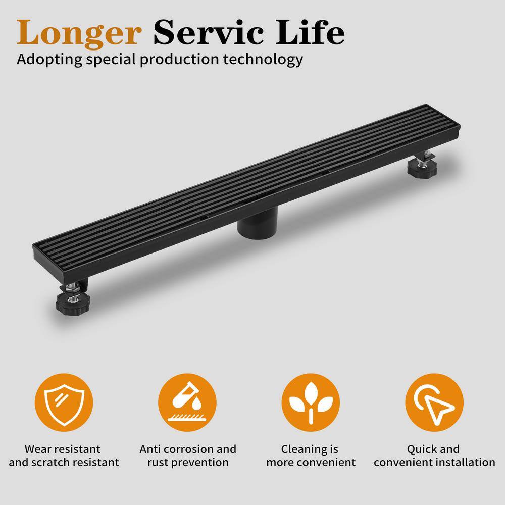 24" Matte Black Stainless Steel Linear Shower Drain