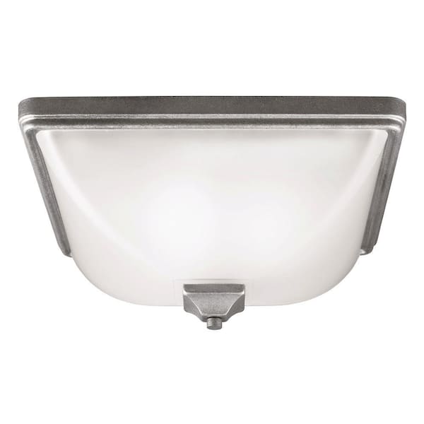 Generation Lighting Irving Park 3-Light Outdoor Weathered Pewter Ceiling Flushmount with Satin Etched Glass