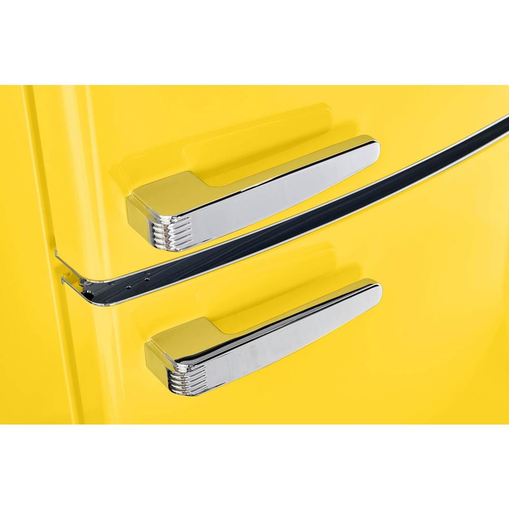 Canary Yellow Retro Bottom Freezer Refrigerator with Chrome Handles