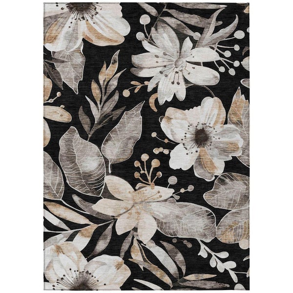 Chantille Machine Washable Indoor/Outdoor Abstract ACN2260 Black 2 ft. 6 in. x 3 ft. 10 in. Area Rug