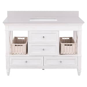 Ashview 49 in. W x 22 in. D Vanity Cabinet in White Wash with Engineered Stone Vanity Top in Light Grey with White Sink