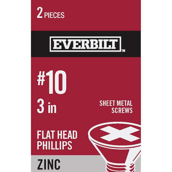 Everbilt #10 x 3 in. Zinc Plated Phillips Flat Head Sheet Metal Screw (2-Pack)