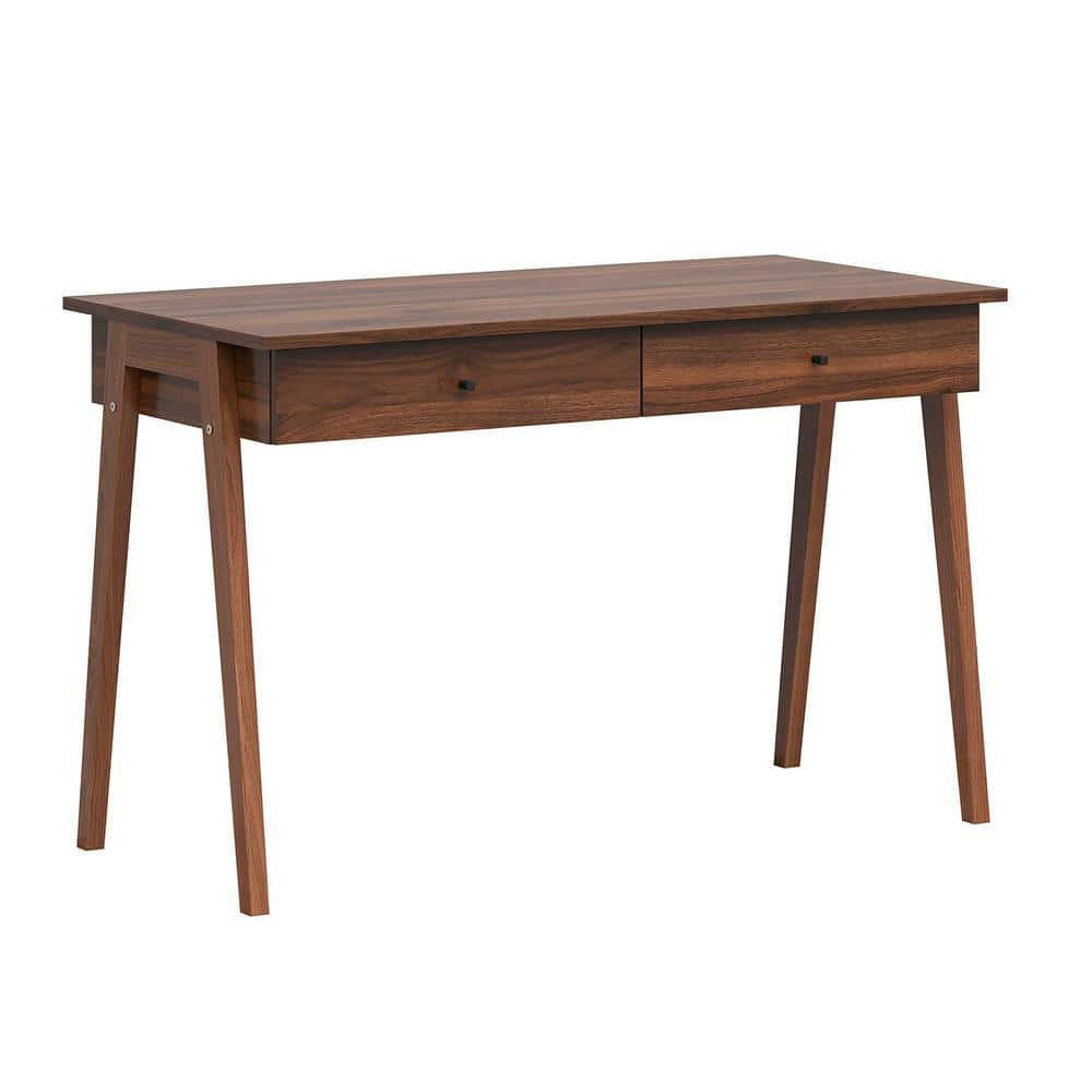 Nathan James Parker Modern Home Office Writing Computer or Laptop Desk with Open Storage Cubby and Small Drawer Walnut