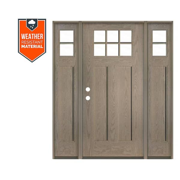 Craftsman 64 in. x 79 in. 6-Lite Right-Hand/Inswing Clear Glass Oiled Leather Stain Fiberglass Prehung Front Door w/DSL
